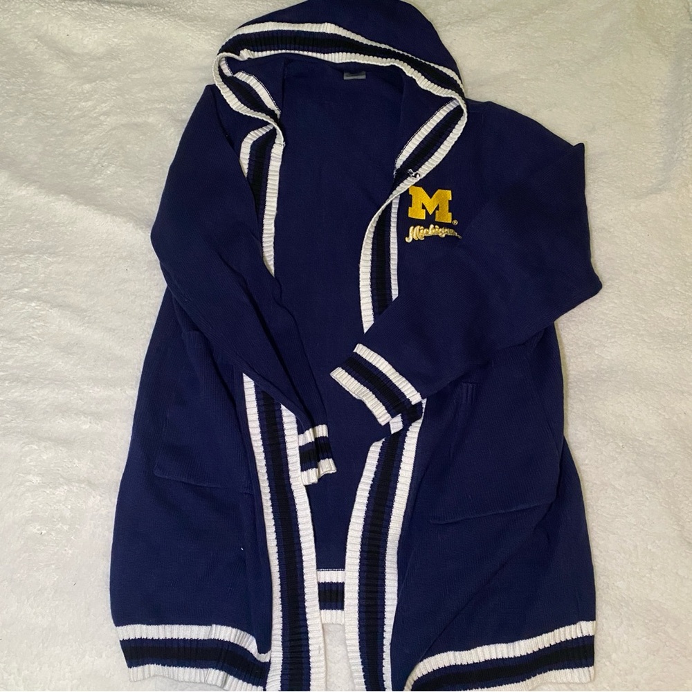 NWOT Michigan Hooded Cardigan with White Trim